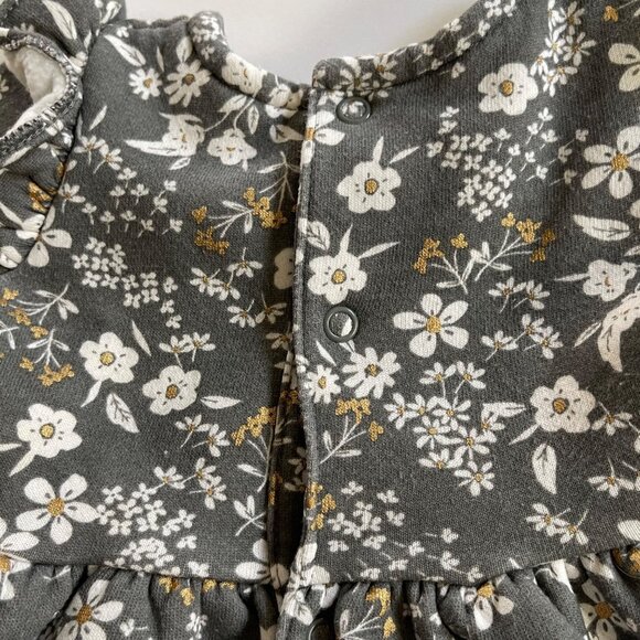 Carters 3M Baby Girl Floral Long Sleeve Dress Gray & White With Ruffles - Picture 5 of 6